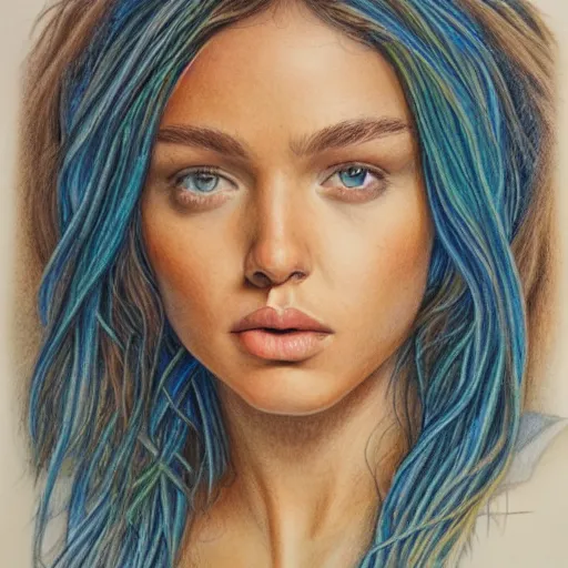 Image similar to Colored pencil art on paper, highly detailed, artstation, portrait, Caran d'Ache Luminance