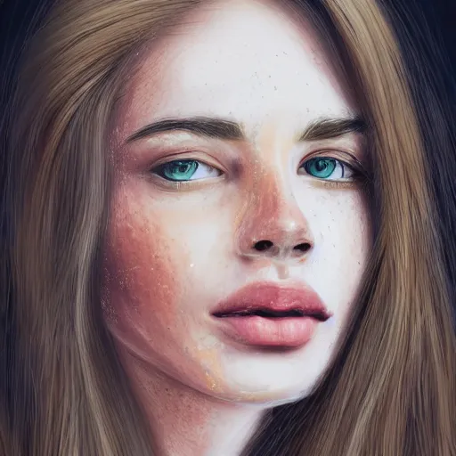 Prompt: beautiful young woman face with very light freckles on cheeks artist sketch closeup