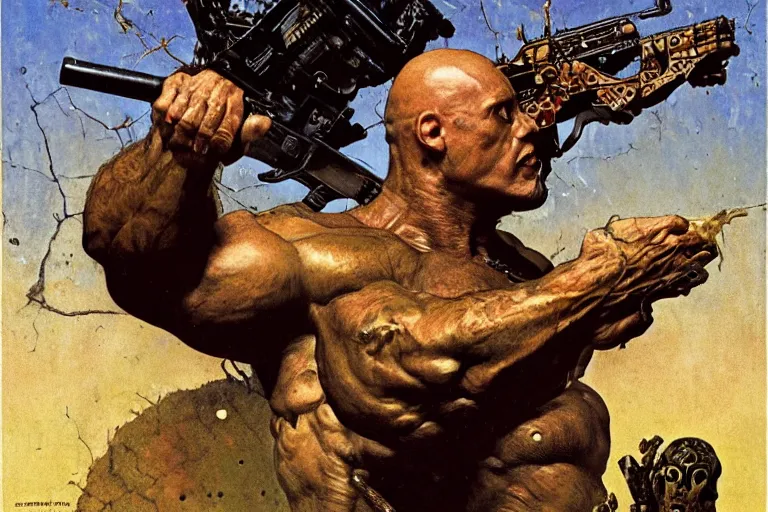 Image similar to portrait of morgan aste as the punisher blasting a lizard beast with a shotgun by lawrence alma - tadema and zdzislaw beksinski and norman rockwell and jack kirby and tom lovell and greg staples