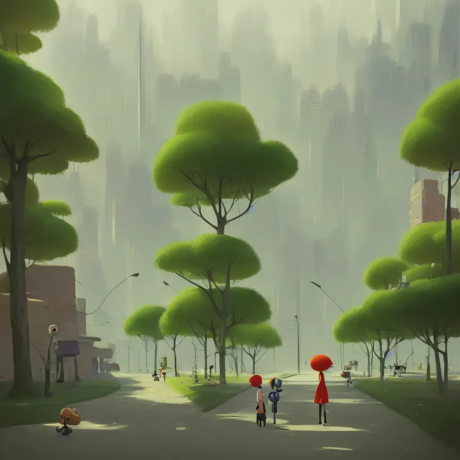 Image similar to goro fujita ilustration a city with green areas, parks and roads, painting by goro fujita, sharp focus, highly detailed, artstation