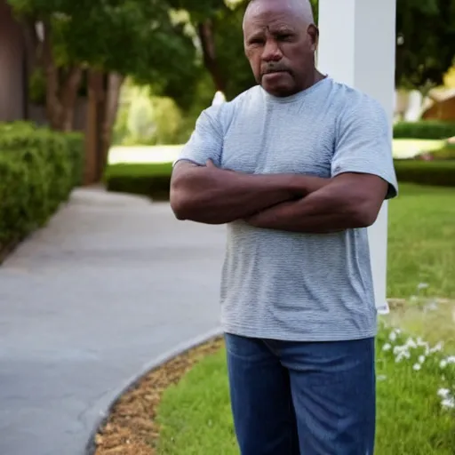 Image similar to a black middle aged man looking at his front yard