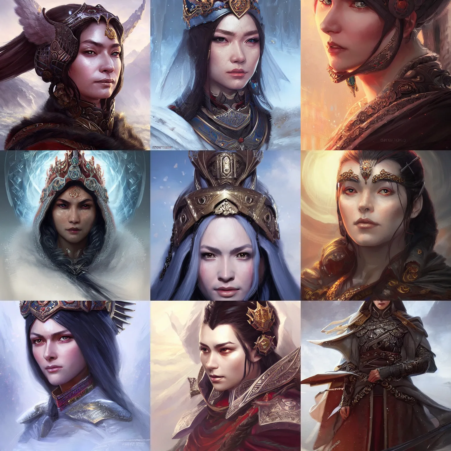 Prompt: siberian empress, D&D, fantasy, portrait, highly detailed, digital painting, trending on artstation, concept art, sharp focus, illustration, art by artgerm and greg rutkowski and magali villeneuve