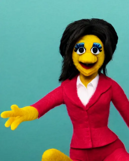 Image similar to kelly kapoor as a muppet. highly detailed felt. hyper real photo. 4 k.