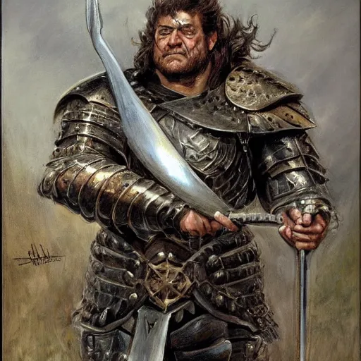 Image similar to portrait of john goodman wearing armor and holding sword by frank fazetta, fantasy, barbarian