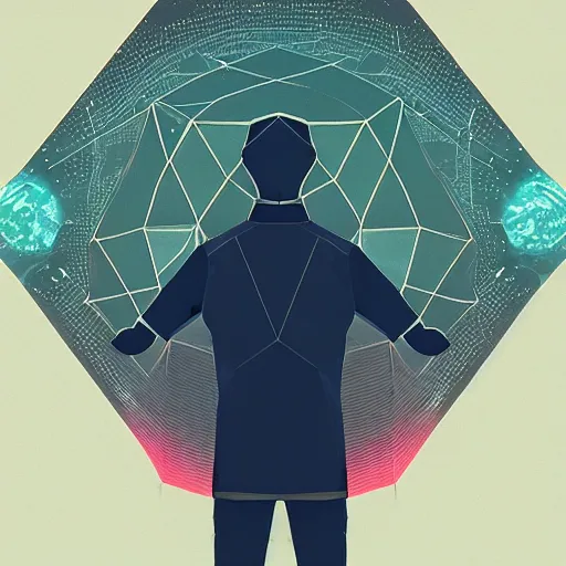 Prompt: a man standing in front of a black background, a hologram by jang seung - eop, behance contest winner, space art, low poly, cosmic horror, 2 d game art