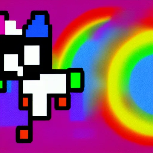 Image similar to nyan cat, 8 - bit, cartoon, square body, rainbow trail, in space, deviantart