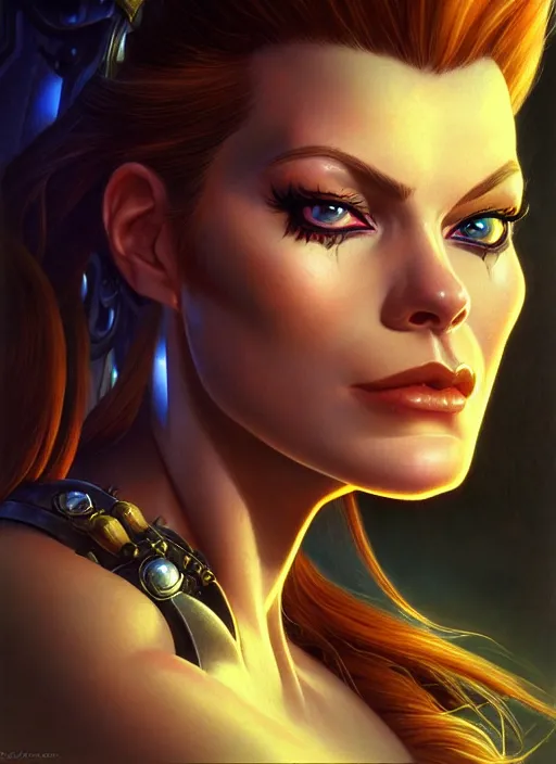 Image similar to brigitte from overwatch, fantasy, fantasy art, character portrait, portrait, close up, highly detailed, intricate detail, amazing detail, sharp focus, vintage fantasy art, vintage sci - fi art, radiant light, caustics, by boris vallejo