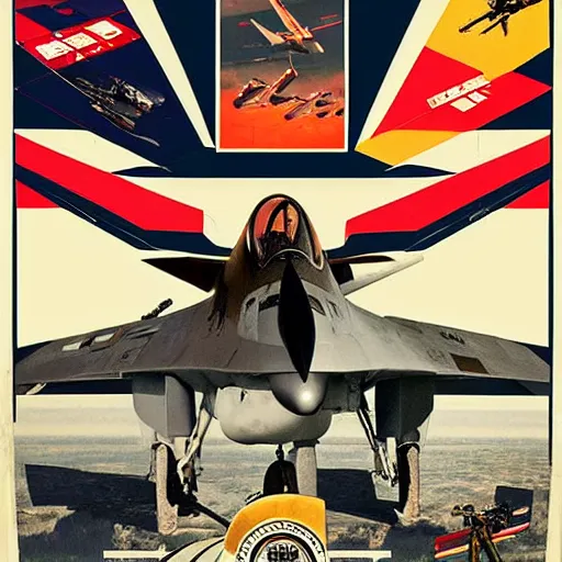 Image similar to a Bauhaus collage movie poster for Top Gun. F-14 jets