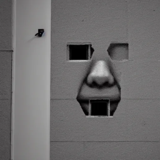 Prompt: CCTV footage of a face coming out of a wall
