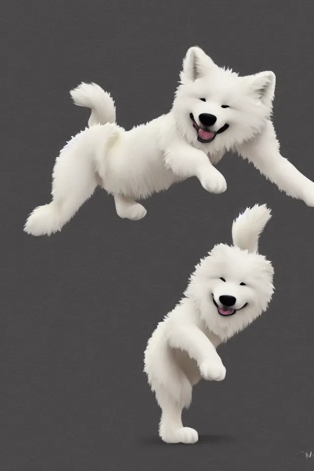 Image similar to samoyed dog doing wai kru muay thai movements, concept art