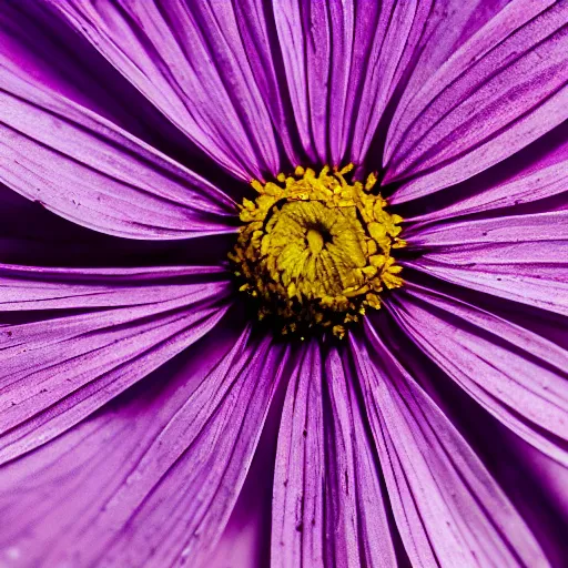 Image similar to closeup photo of single purple camomile's petal flying above a soviet city, aerial view, shallow depth of field, cinematic, 8 0 mm, f 1. 8