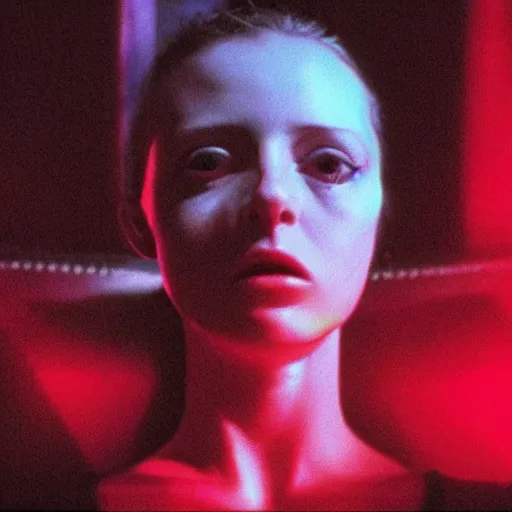 Image similar to movie still of the alien girl, cinematic composition, cinematic light, by david lynch and gaspar noe