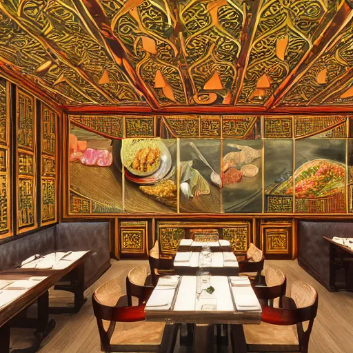 Image similar to a beautiful hyperdetailed interior 4 k hd wallpaper illustration of roasted string hotpot restaurant restaurant yan'an, wall painting, from china, with merchant logo, fine delicate structure, chinese style, victo ngai