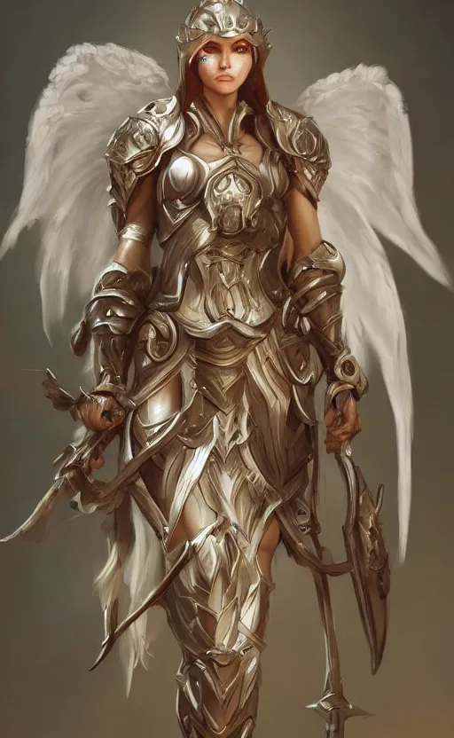 Image similar to Character Concept art of a angel knight girl. By artstation trending, cgsociety. Highly detailed