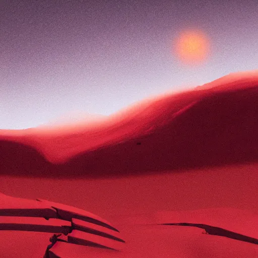 Image similar to a red sunset over an alien desert planet, cloudy skies, strange, ethereal, bright, rocky, craggy, beautiful, 8 k, concept art, illustration, canvas drawing