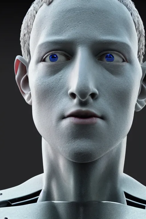 Prompt: photography of marc zuckerberg as a highly detailed android. accurate color skin. complex mechanical body, leds, electronics, links. hyper realistic, studio light, intricate, very high detailed, professional digital art, unreal engine 5, 8 k rendering, no blur, clear.