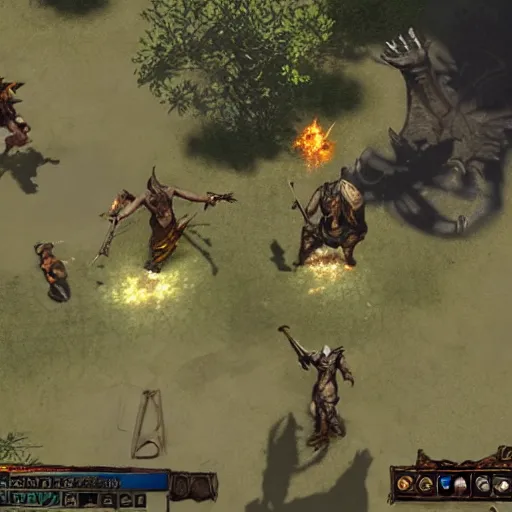 Image similar to “top-down mmorpg in lost ark style with a Minotaur boss being fought by player characters”