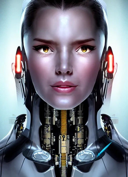 Prompt: portrait of a cyborg woman who turns her head to the (((((right))))) left!!! (((((up))))) ((((((((((down)))))))))) by Artgerm,eyes closed , biomechanical, hyper detailled, trending on artstation