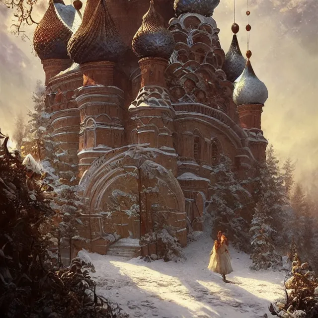 Image similar to russian folk fairytale, story, fable, dramatic, fantasy art, matte painting, an ultrafine detailed painting, academic art, ornate, inticate, elegant, sharp focus, artstation, by pavel korin, viktor vasnetsov, greg rutkowski