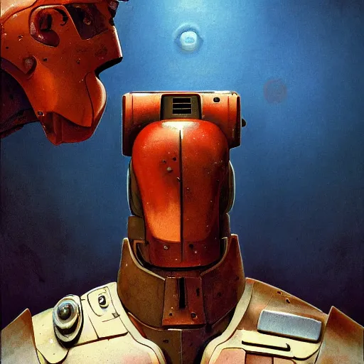 Prompt: A mixed media portrait painting of a dogs made of blood cells, sweat, aesthetic symmetrical face and eyes, photorrealistic, model, wet, starship-troopers, pacific-rim-mech in background, eighties pinup style, by Frank Frazetta, Boris Vallejo, Beeple, Greg Rutkowski, Christian MacNevin, epic fantasy character art, high fantasy, CGsociety, exquisite detail, post-processing, masterpiece, cinematic