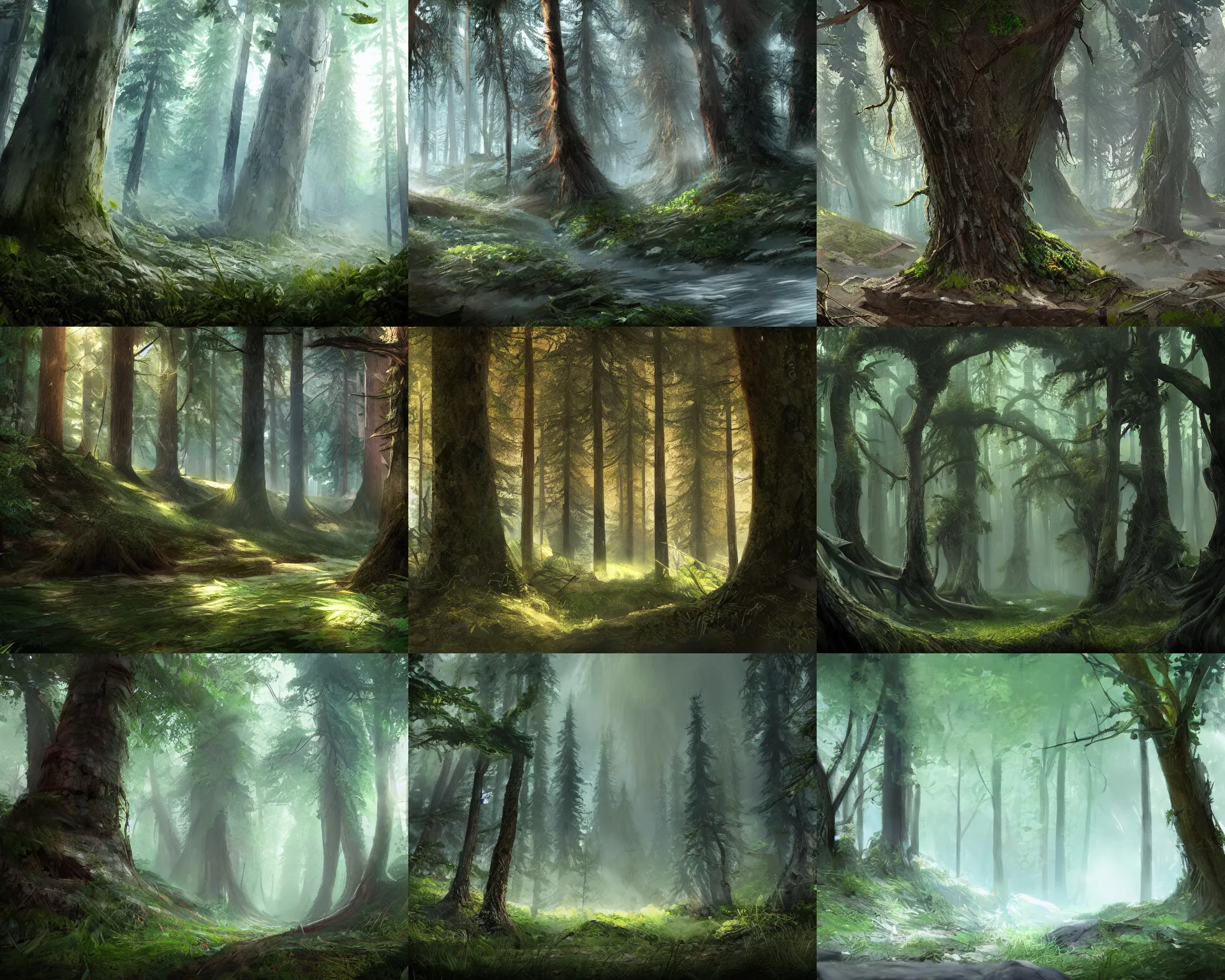 Prompt: beautiful temperate forest in talma, award winning concept art, trending on artstation