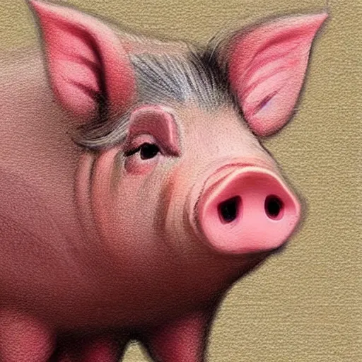 Image similar to face of cutest pig in the world. Artistic. Concept art. Drawing. High details. Cute. Adorable. Piggy