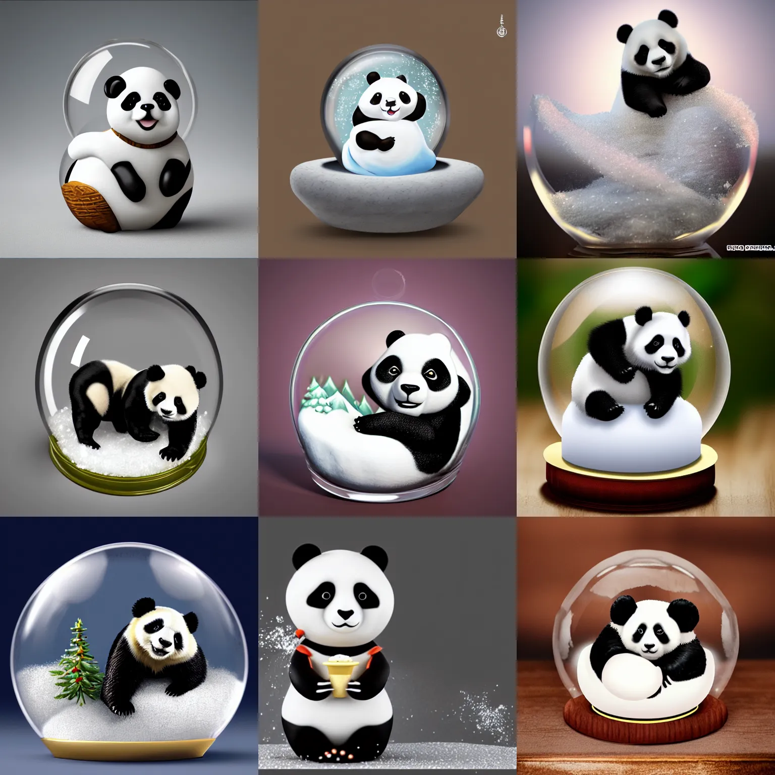 Prompt: panda snow globe, cute, adorable, photorealistic, octane render