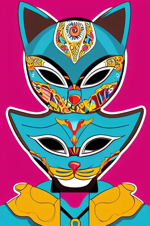 Image similar to Portrait of a cat as a Mexican wrestler in a mask, sticker, colorful, illustration, highly detailed, simple, smooth and clean vector curves, no jagged lines, vector art, smooth