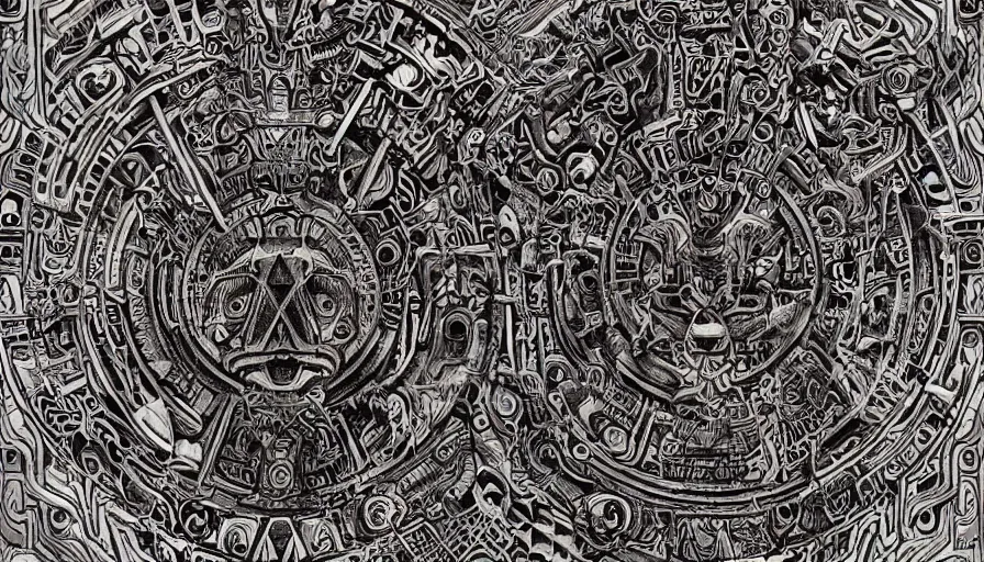 Image similar to ancient galactic pictogram sheet hybrid aztec fantasy beautiful angellic tattoo pattern concept, teonanacatl glyph, intricate artwork by, Johnatan Wayshak, Zdizslaw Beksinski, face by Artgerm, H.R. Giger, very coherent artwork, cinematic, hyper realism, high detail, octane render, unreal engine, 8k, High contrast, higly detailed black ink outline, crosshatch sketch gradient