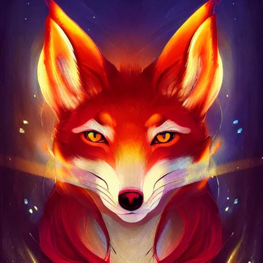 Prompt: a painted avatar portrait of an awesome powerful humanoid kitsune fox mage themed around life and death, in the style of dnd beyond avatar portraits, beautiful, artistic, elegant, lens flare, magical, lens flare, nature, realism, stylized