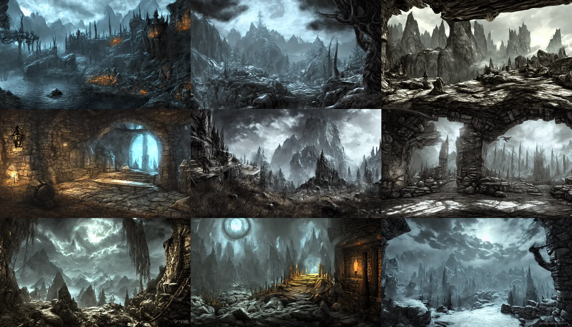 Prompt: skyrim dungeon, digital art, 4k, masterpiece, atmospheric by greg rutowski