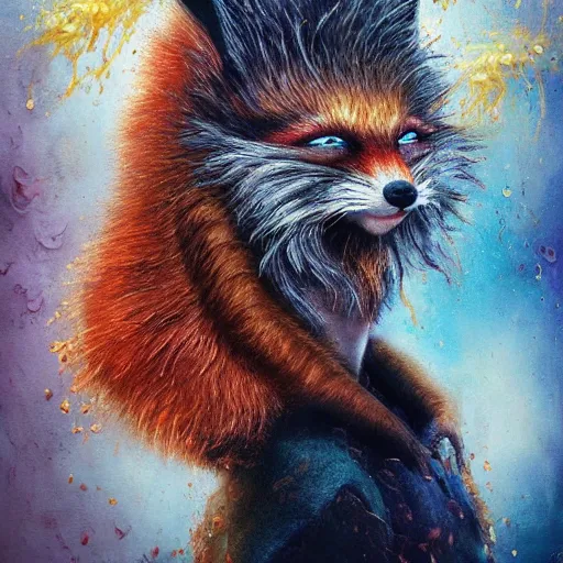 Image similar to zoolander is a grandma wearing fox mask feeds zazpi sei crayons, hair armpits, by emedios varo and anato finnstark, hyperrealism, 8 k, hyperrealism, masterpiece, wet, dripping, moist, fluids, texture, captivating, awe inspiring