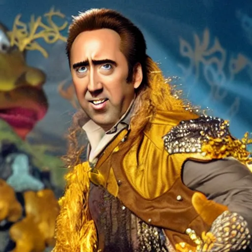 Prompt: nic cage in the little mermaid, disney,