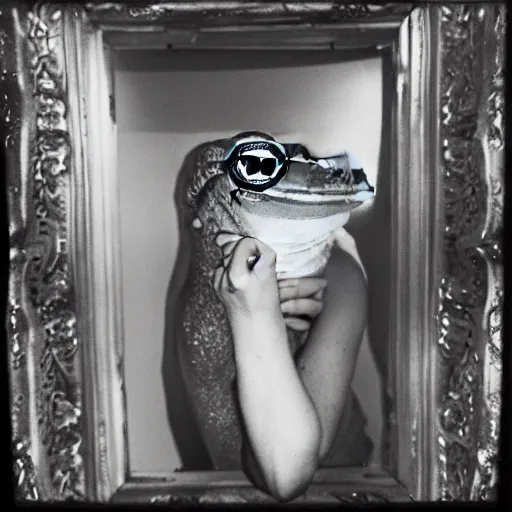 Image similar to portrait of Pepe the frog by Cecil Beaton , glamorous Hollywood style lighting, black and white, photorealistic