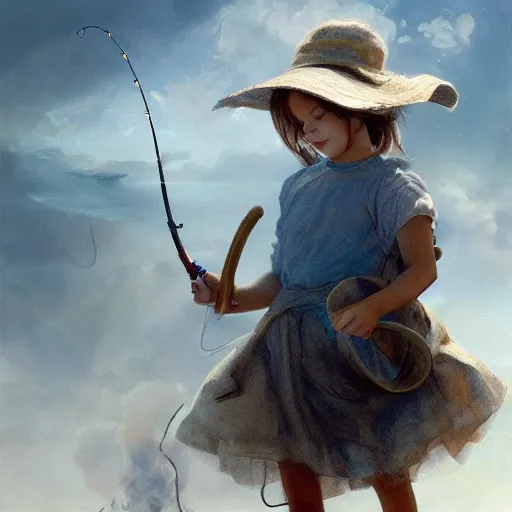 Image similar to candid photo of little girl burning in hell wearing a blue and white fishing hat by Greg Rutkowski, Photorealistic, extremely detailed, UHD, correct face, real hellscape in background, hyperrealistic