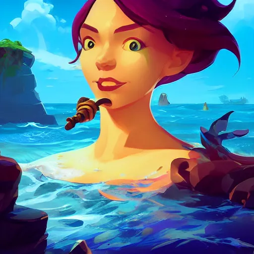 Image similar to painting mermaid treasure on sea of thieves game avatar hero smooth face median photoshop filter cutout vector, behance hd by jesper ejsing, by rhads, makoto shinkai and lois van baarle, ilya kuvshinov, rossdraws global illumination