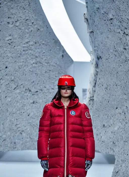 Image similar to hyperrealistic and heavy detailed moncler runway show of buildings, leica sl 2 5 0 mm, vivid color, high quality, high textured, real life