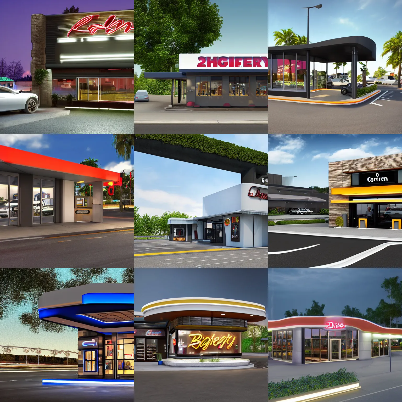 Prompt: 22nd century drive-thru restaurant, photograph, bright and upscale, high resolution, highly detailed, ultra realistic, 8k, corona renderer,