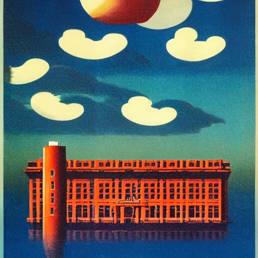 Prompt: A Singaporean propaganda poster designed by Rene Magritte