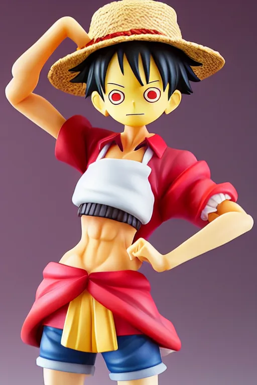 Image similar to figurine of luffy wearing an elegant summer blouse, personification, official store photo, commercial photo, featured on amiami, lovecraftian, 8 k, 8 5 mm, beautiful composition