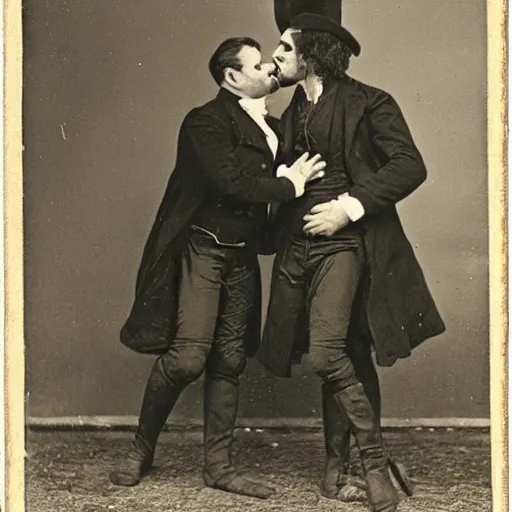 Prompt: outlaw men kissing, 1 8 0 0 s