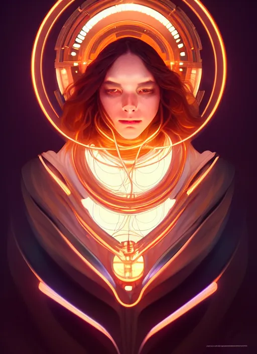 Image similar to symmetry!! portrait of female, chemisty, sci - fi, glowing lights!! intricate, elegant, highly detailed, digital painting, artstation, concept art, smooth, sharp focus, illustration, art by artgerm and greg rutkowski and alphonse mucha, 8 k