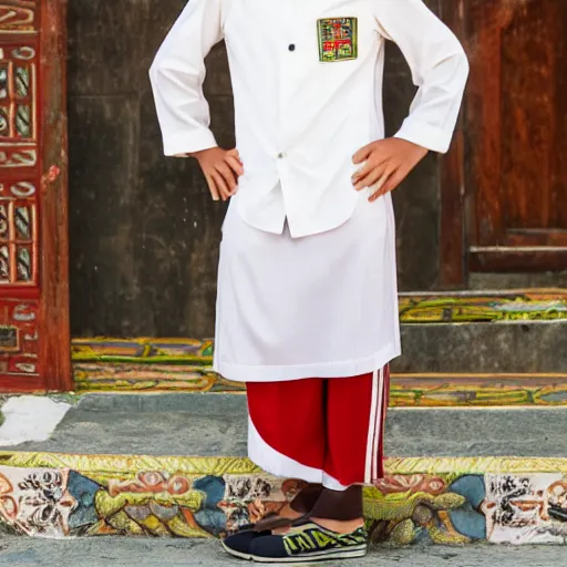 Image similar to teenage boy modeling malacca sultanate gear