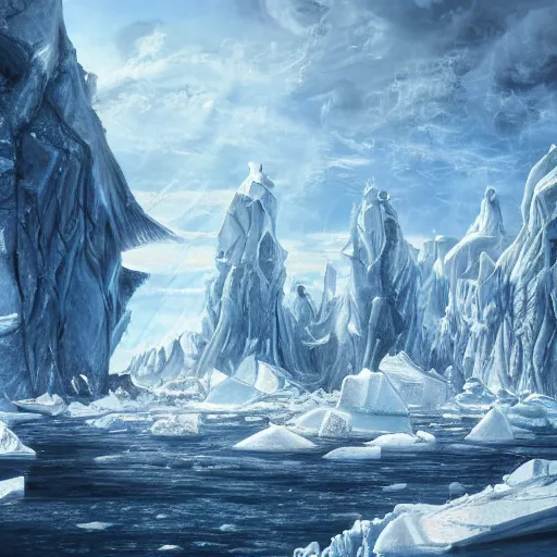 Image similar to epic masterpiece of chromium heaven in Antarctica origin mythos, cinematic, establishing shot, extremely high detail, photorealistic, cinematic lighting, intricate line drawings, 8k resolution