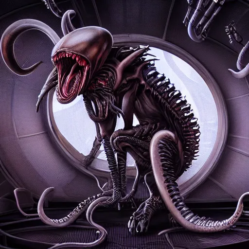 Image similar to mickey mouse xenomorph chimera lurkin in dark room portrait showing his unique round ears, designed by h. r. giger, highly intricate detailed 8 k ultrarealistic octane render by artgerm and rutkowski and mucha