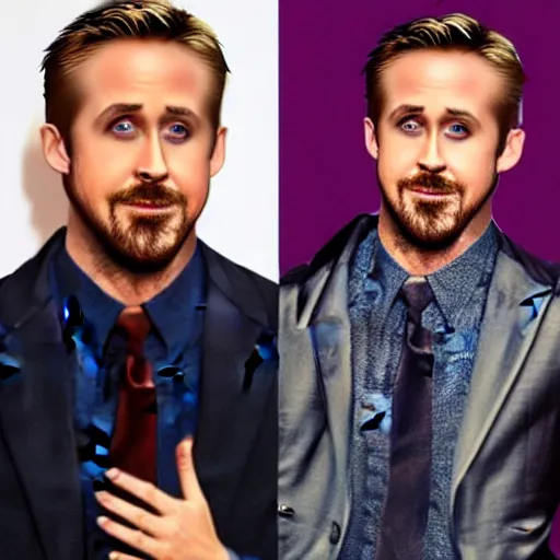 Image similar to ryan gosling morphing into a cat