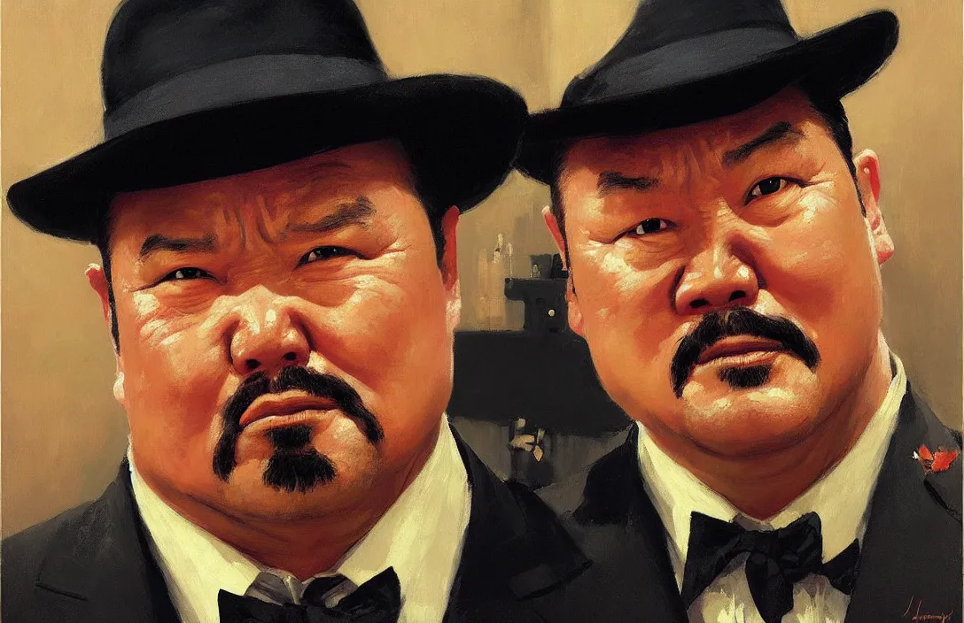 Prompt: portrait of oddjob harold sakata from james bond!!!!!!!!!!!!!!!!!!!!!!!!!!!, detailed face, detailed painting, epic lighting, by ilya repin, phil hale and kent williams