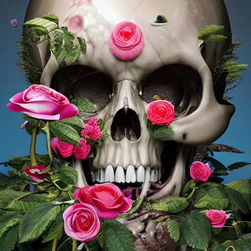 Takashi Murakami PINK SKULL AND FLOWER PAINTING