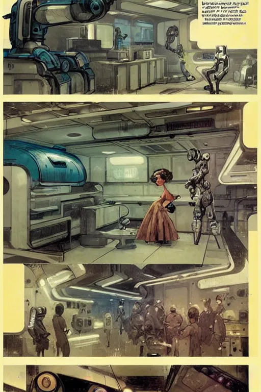 Prompt: comic book graphic page layout ( ( ( ( ( 1 9 5 0 s retro future robot lab interior. muted colors. ) ) ) ) ) by jean - baptiste monge!!!!!!!!!!!!!!!!!!!!!!!!!!!!!!