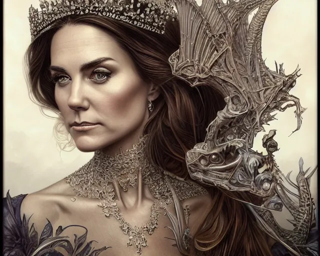 Prompt: photography of laurie lipton, deep focus, d & d, fantasy, intricate, elegant, highly detailed, digital painting, artstation, concept art, matte, sharp focus, illustration, kate middleton, art by artgerm and greg rutkowski and alphonse mucha